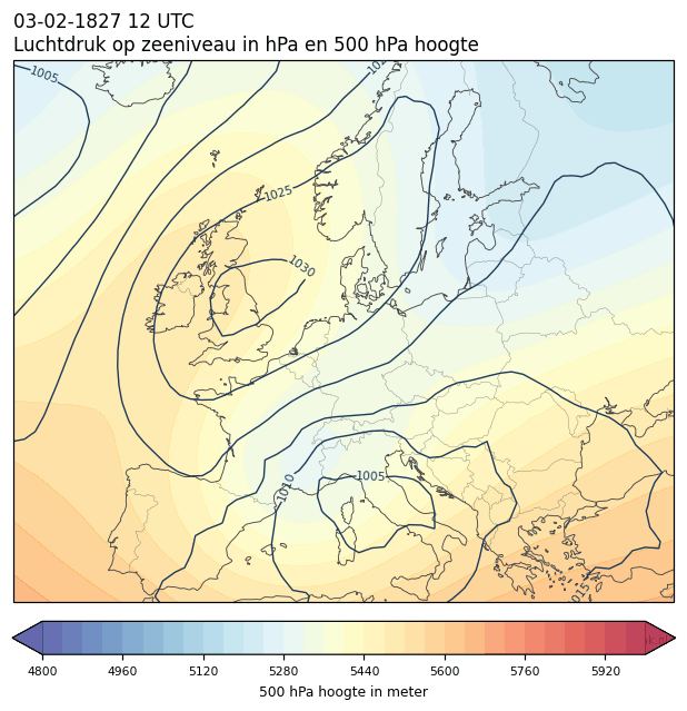 Weerkaart van 3 februari 1827 om 12 UTC