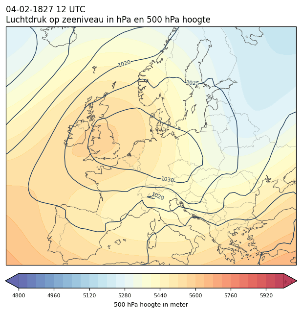 Weerkaart van 4 februari 1827 om 12 UTC