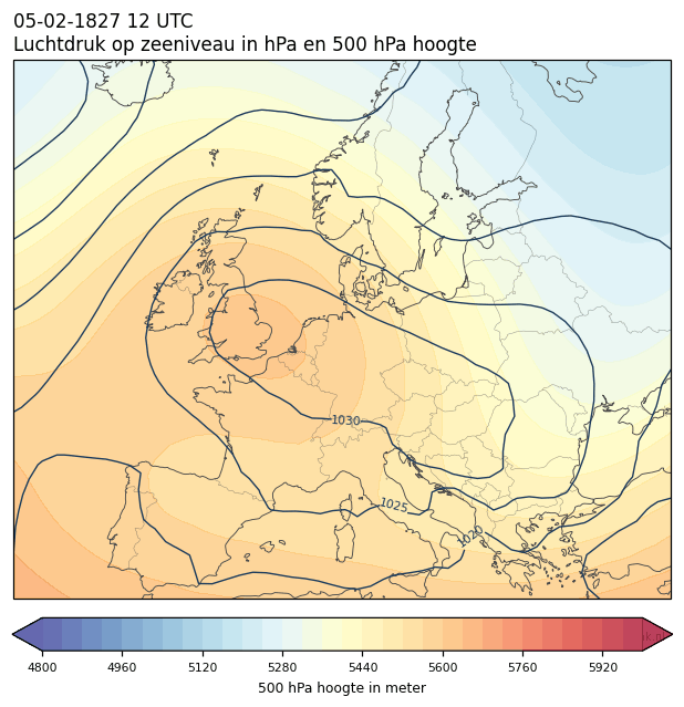 Weerkaart van 5 februari 1827 om 12 UTC