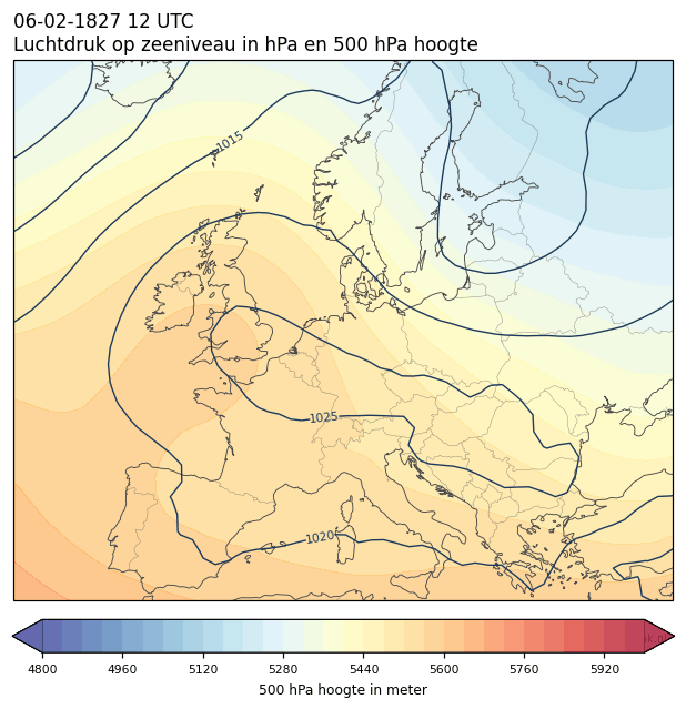 Weerkaart van 6 februari 1827 om 12 UTC