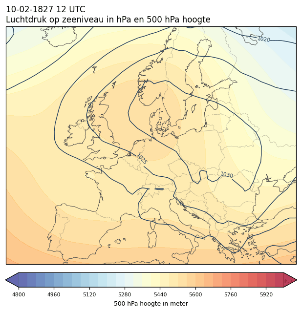 Weerkaart van 10 februari 1827 om 12 UTC
