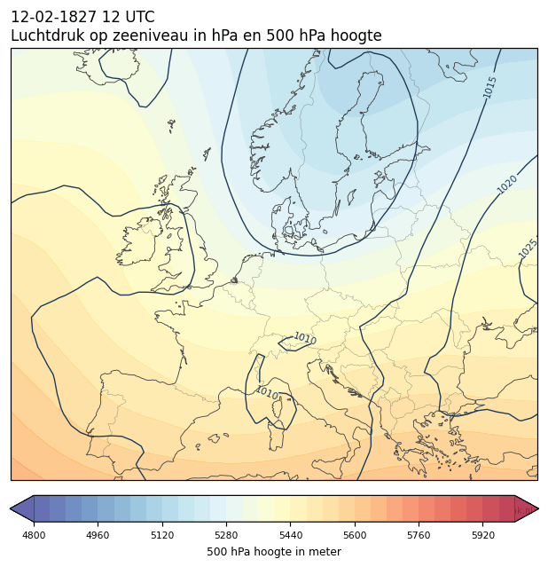Weerkaart van 12 februari 1827 om 12 UTC