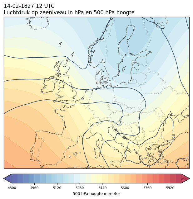 Weerkaart van 14 februari 1827 om 12 UTC
