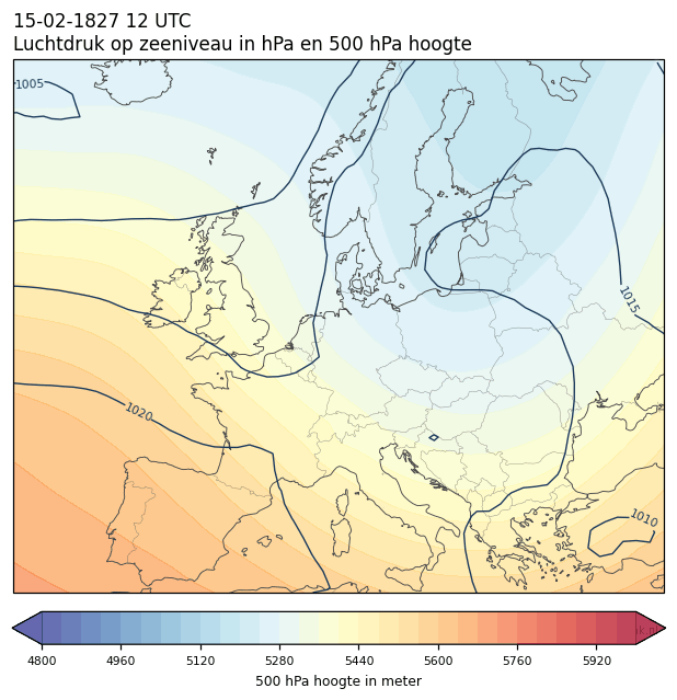 Weerkaart van 15 februari 1827 om 12 UTC