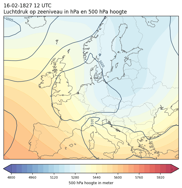 Weerkaart van 16 februari 1827 om 12 UTC