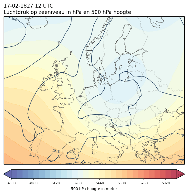 Weerkaart van 17 februari 1827 om 12 UTC