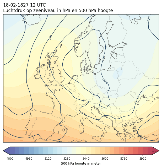 Weerkaart van 18 februari 1827 om 12 UTC