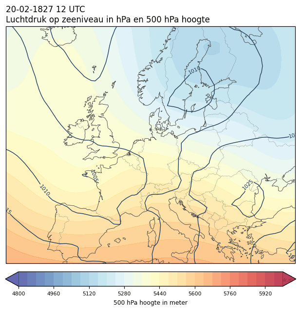 Weerkaart van 20 februari 1827 om 12 UTC