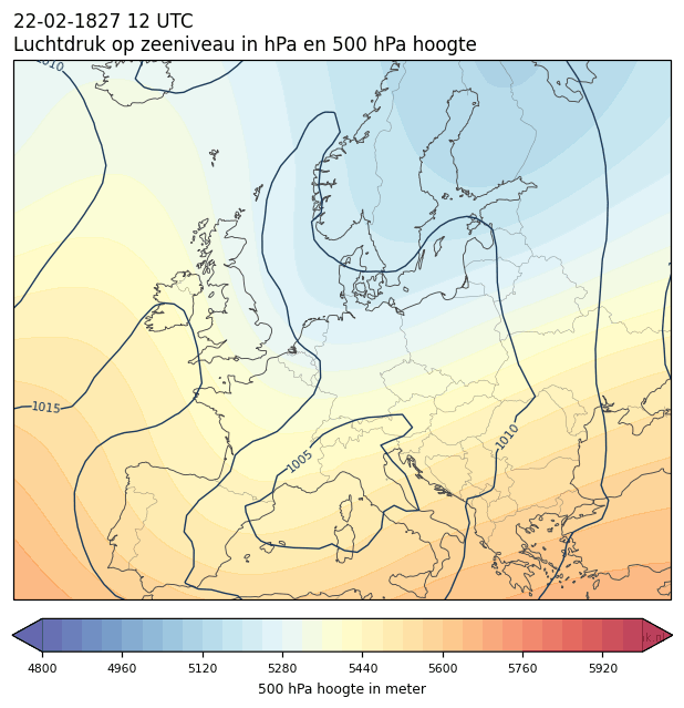 Weerkaart van 22 februari 1827 om 12 UTC