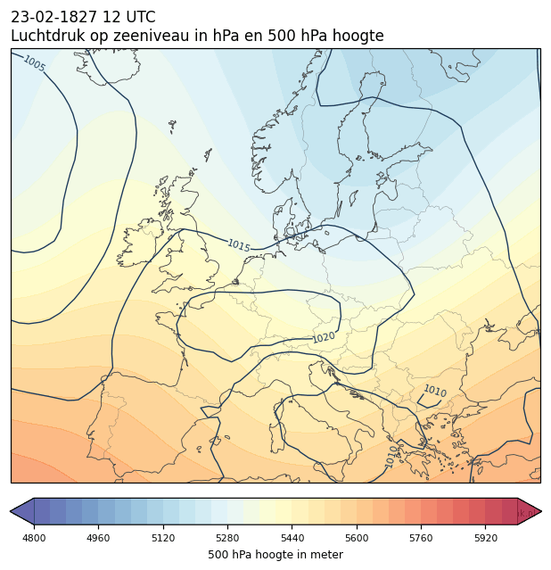 Weerkaart van 23 februari 1827 om 12 UTC