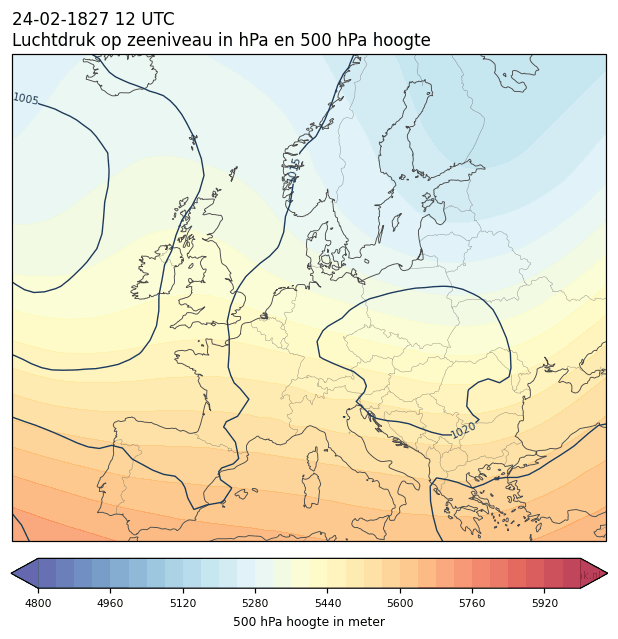 Weerkaart van 24 februari 1827 om 12 UTC