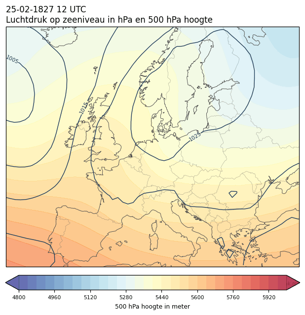 Weerkaart van 25 februari 1827 om 12 UTC