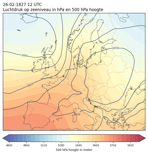 Weerkaart van 26 februari 1827 om 12 UTC
