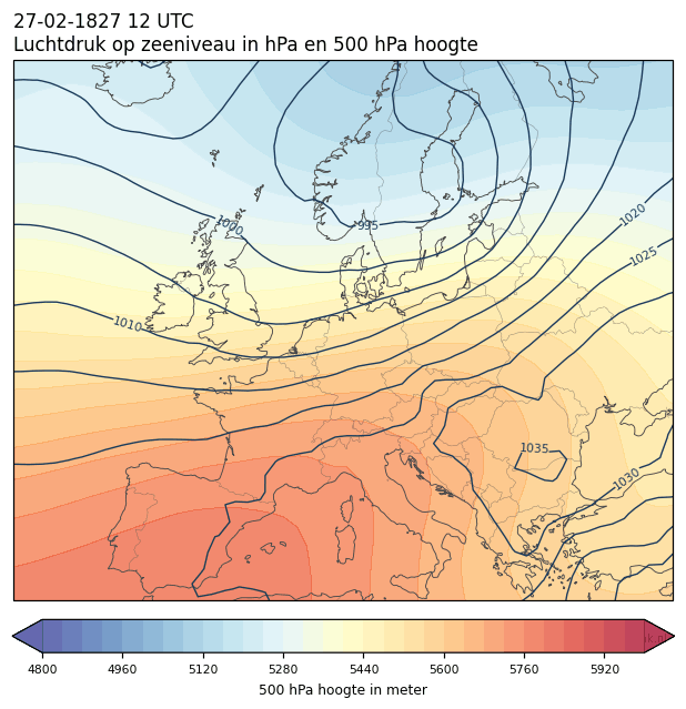 Weerkaart van 27 februari 1827 om 12 UTC