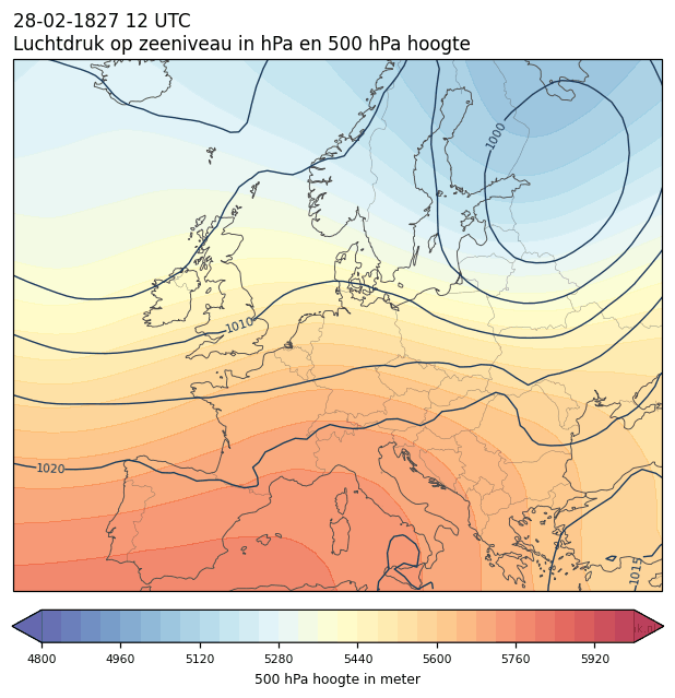 Weerkaart van 28 februari 1827 om 12 UTC