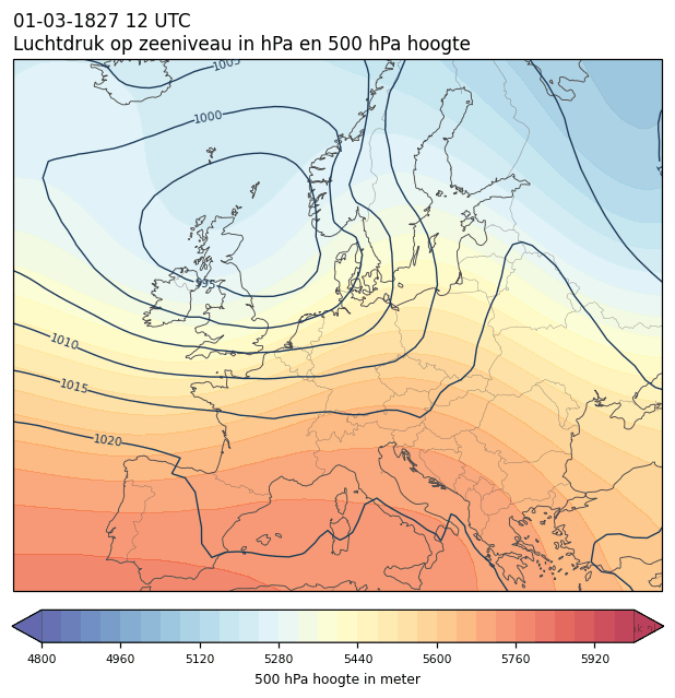 Weerkaart van 1 maart 1827 om 12 UTC