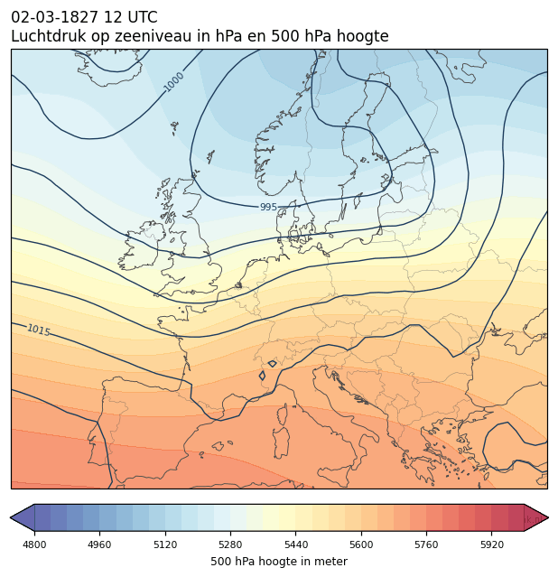 Weerkaart van 2 maart 1827 om 12 UTC
