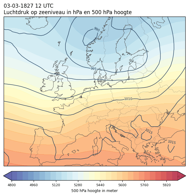 Weerkaart van 3 maart 1827 om 12 UTC