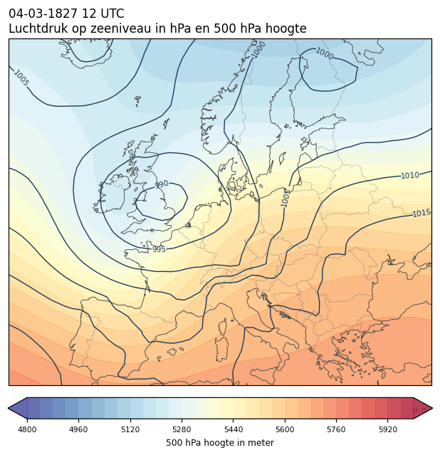 Weerkaart van 4 maart 1827 om 12 UTC