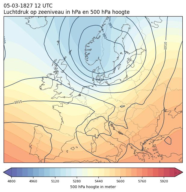 Weerkaart van 5 maart 1827 om 12 UTC