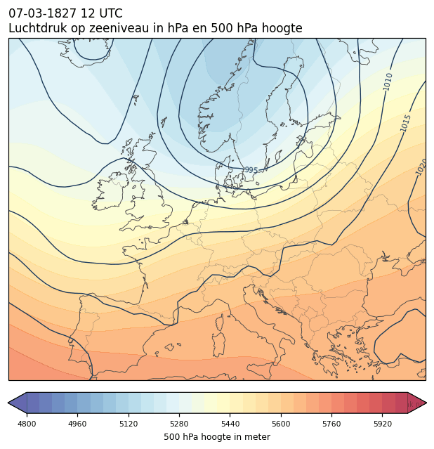 Weerkaart van 7 maart 1827 om 12 UTC