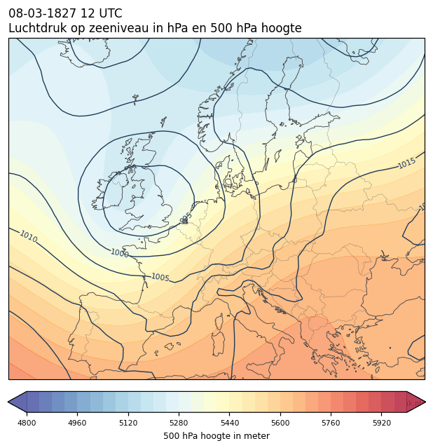 Weerkaart van 8 maart 1827 om 12 UTC