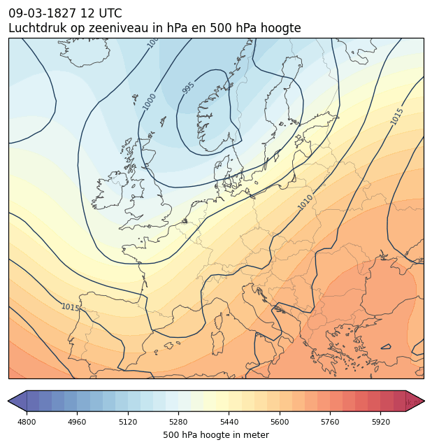 Weerkaart van 9 maart 1827 om 12 UTC
