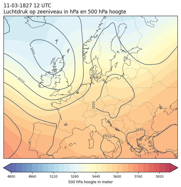 Weerkaart van 11 maart 1827 om 12 UTC