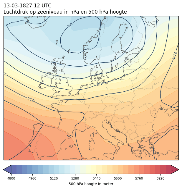 Weerkaart van 13 maart 1827 om 12 UTC
