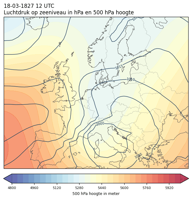 Weerkaart van 18 maart 1827 om 12 UTC
