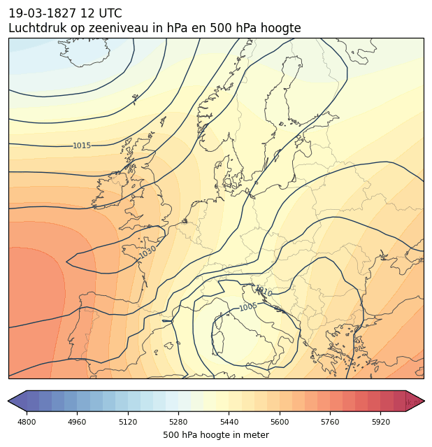 Weerkaart van 19 maart 1827 om 12 UTC