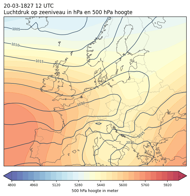 Weerkaart van 20 maart 1827 om 12 UTC