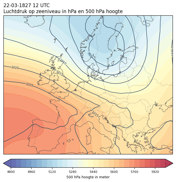 Weerkaart van 22 maart 1827 om 12 UTC
