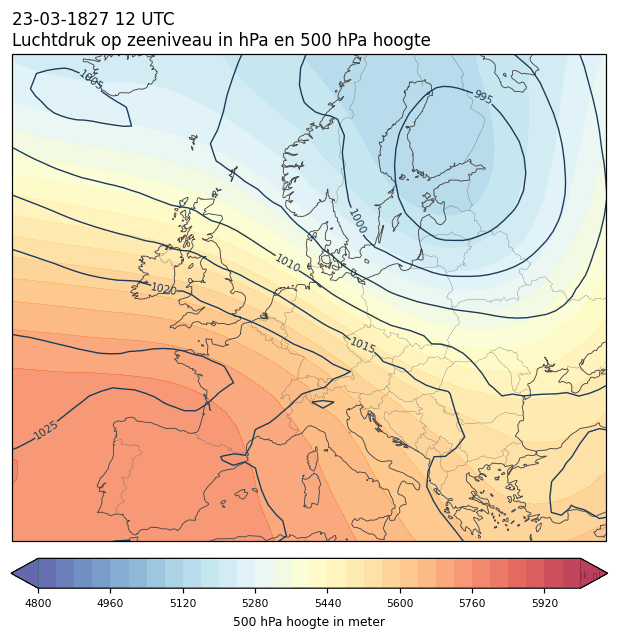 Weerkaart van 23 maart 1827 om 12 UTC