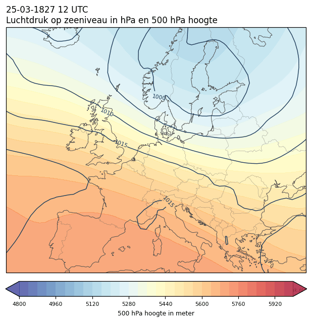 Weerkaart van 25 maart 1827 om 12 UTC