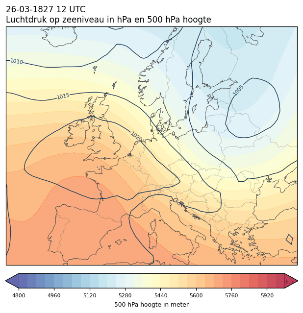 Weerkaart van 26 maart 1827 om 12 UTC