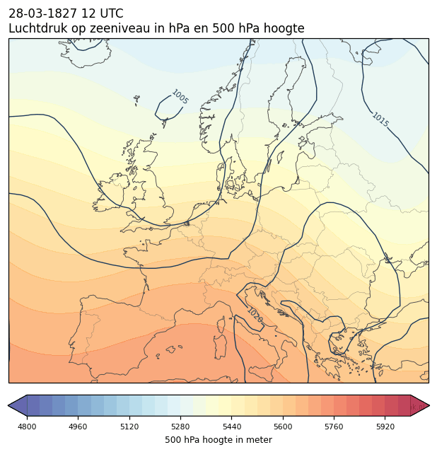 Weerkaart van 28 maart 1827 om 12 UTC