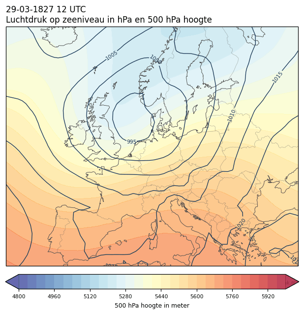 Weerkaart van 29 maart 1827 om 12 UTC