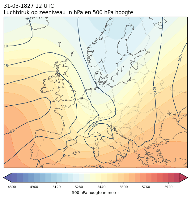 Weerkaart van 31 maart 1827 om 12 UTC