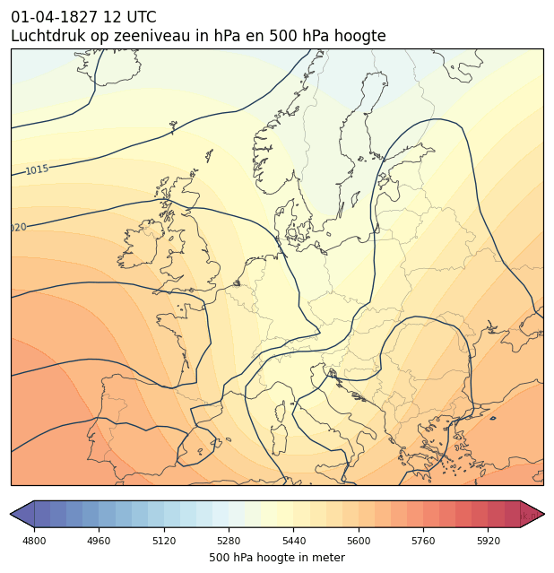 Weerkaart van 1 april 1827 om 12 UTC