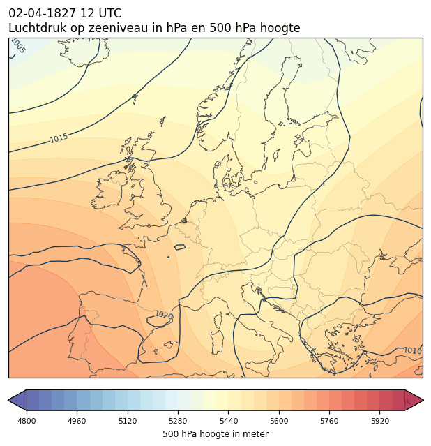Weerkaart van 2 april 1827 om 12 UTC