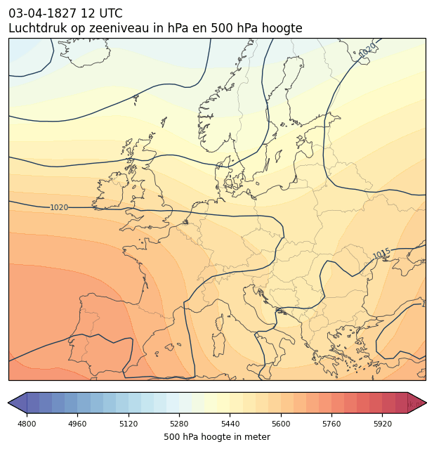 Weerkaart van 3 april 1827 om 12 UTC