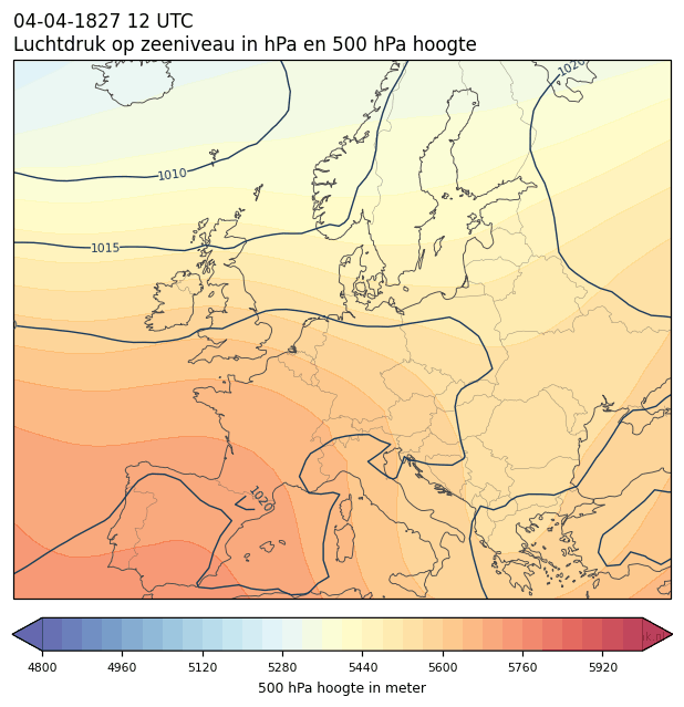 Weerkaart van 4 april 1827 om 12 UTC