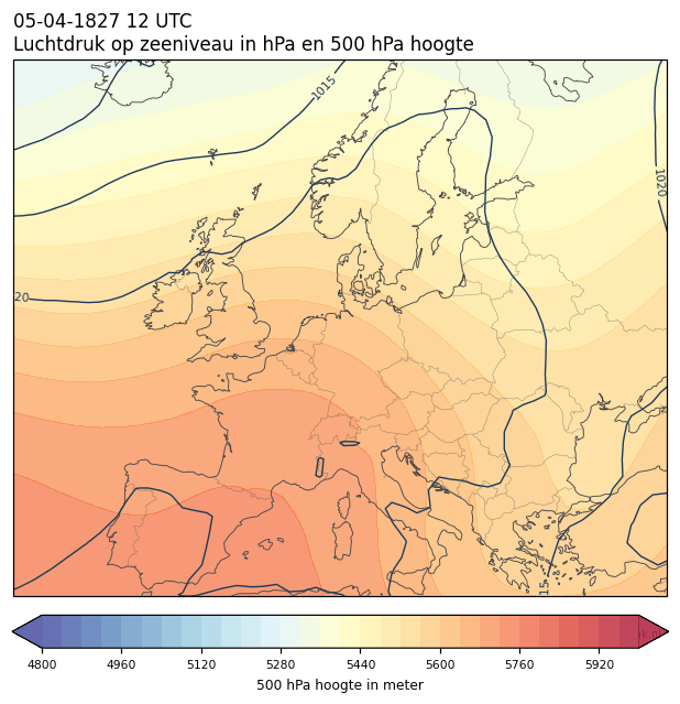Weerkaart van 5 april 1827 om 12 UTC