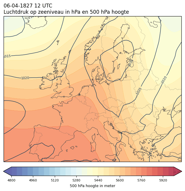 Weerkaart van 6 april 1827 om 12 UTC