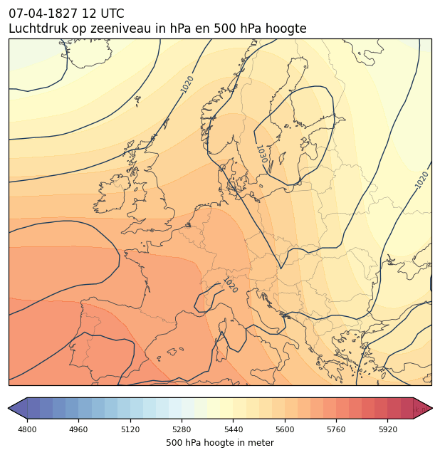 Weerkaart van 7 april 1827 om 12 UTC