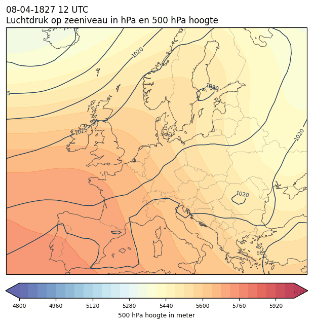 Weerkaart van 8 april 1827 om 12 UTC