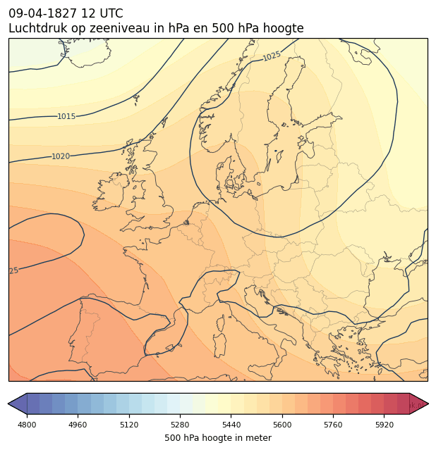 Weerkaart van 9 april 1827 om 12 UTC