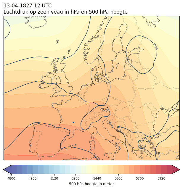 Weerkaart van 13 april 1827 om 12 UTC