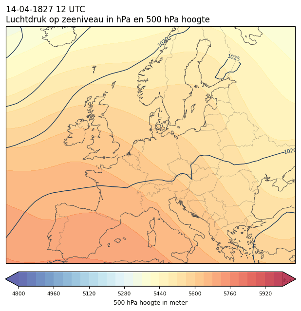 Weerkaart van 14 april 1827 om 12 UTC